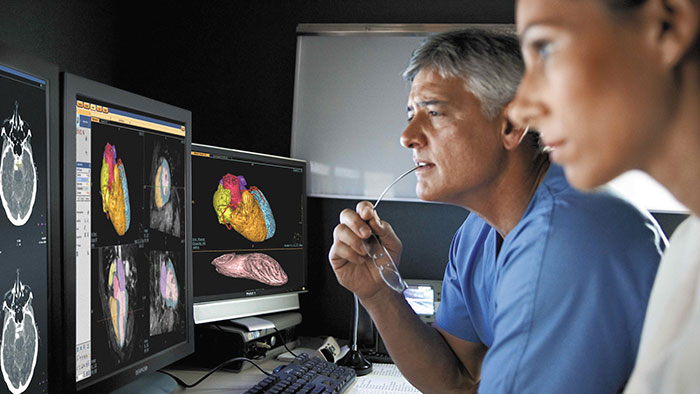 Des experts médicaux étudient les images de scanner cardiologiques