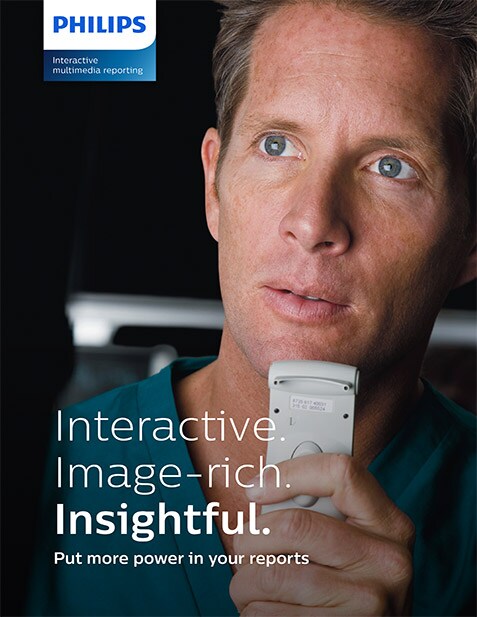 Titelseite der Broschüre zur interaktiven Multimedia-Berichterstellung von Philips für die optimierte Bereitstellung klinischer Informationen