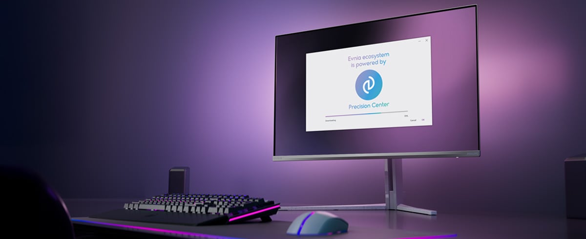Philips Evnia-Monitor für das Precision Center eingerichtet.