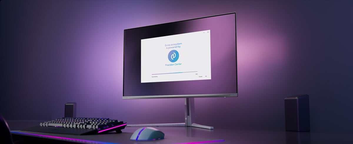 Philips Evnia-Monitor für das Precision Center eingerichtet.