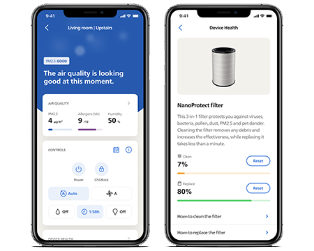 Philips Air+ App Telefonbildschirme Luftqualität
