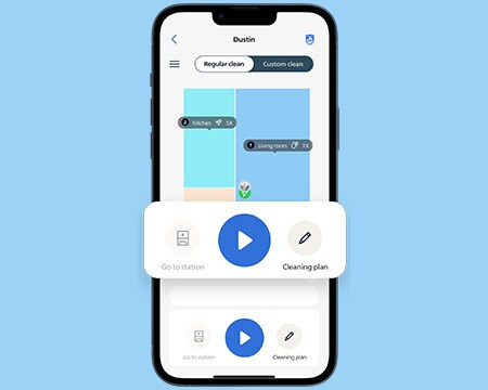 Philips HomeRun App, Telefondisplay mit Fernbedienungsoptionen des Roboters