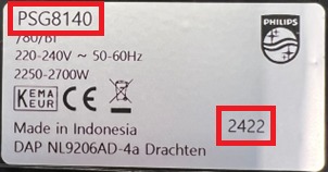 PSG8140 Produktplatte mit Zahlencode 2422.
